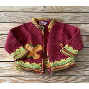 Ecuadorian Clothing Company Cardigan Sweater Size 2 Toddler’s Red Wool Cotton